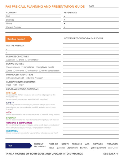 FAS-PLNST FAS RBS PRECALL PLANNING SHEETS (1 pad/25) Rev. 3/25 (DIG)