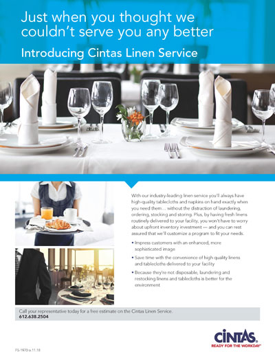 FS-1970 CINTAS LINEN SERVICE SALES SHEEET (10/pk) 11/18 (DIG)