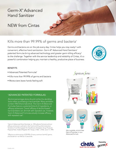 FS-4610 GERM-X ADVANCED SANITIZER SALES SHEET (25/pk) 9/18 