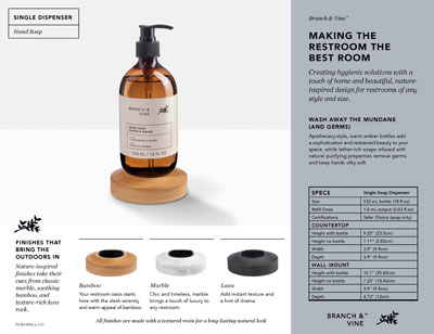 FS-BV-0002 BRANCH & VINE SINGLE SOAP DISPENSER FACT SHEET (25/PK) 3/21