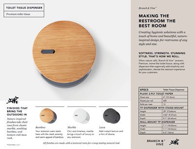 FS-BV-0006 BRANCH & VINE TOILET DISPENSER FACT SHEET (25/PK) 3/21