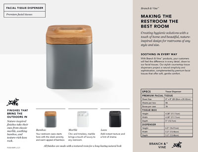 FS-BV-0009 BRANCH & VINE FACIAL TISSUE DISPENSER FACT SHEET (25/PK) 3/21