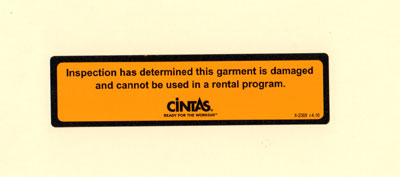 X-2569 DAMAGED GARMENT STICKERS (500/ROLL) REV. 2/17  *1.5