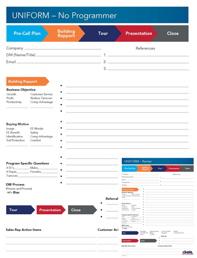X-3500 UNIFORM RENTAL PRECALL PLANNING SHEET (25/PK) rev. 8/23