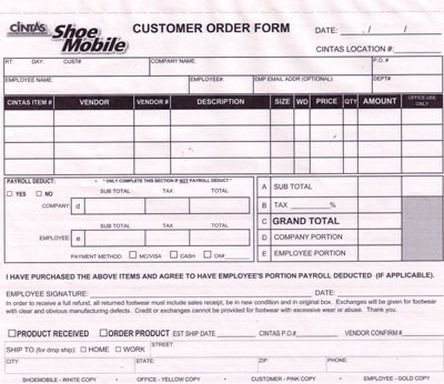 C-SMF001 CUSTOMER ORDER 4 PART CARBONLESS FORM (100/PK) rev.11/18
